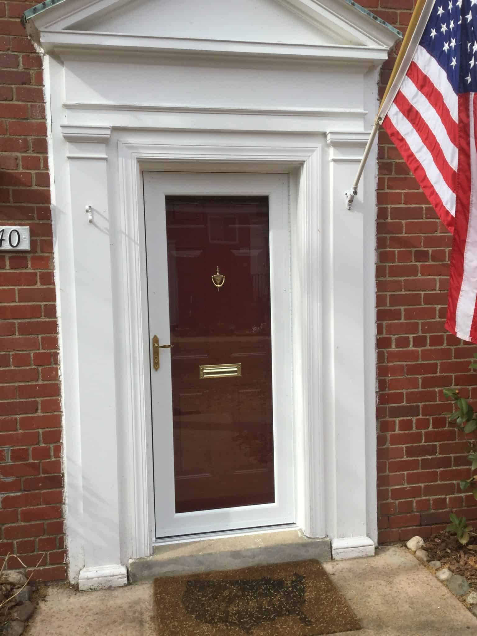 storm door red with mail slot