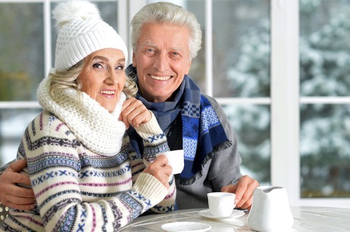 senior couple dressed warm