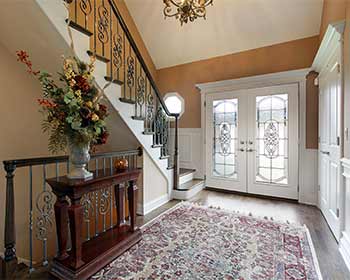 steel double doors with glass panels from inside the home