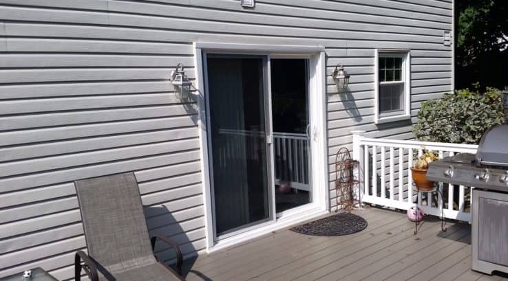 sliding door on wood patio