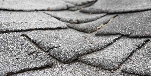Close view of damaged shingles