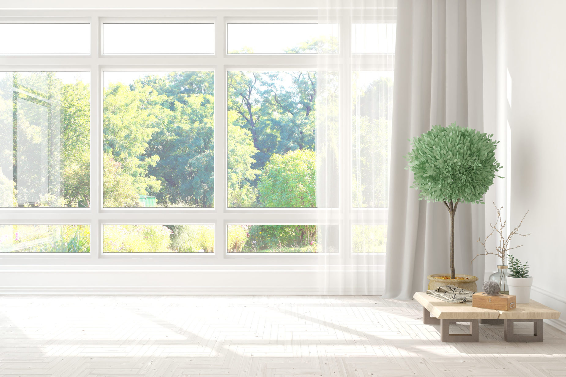 Stylish,Empty,Room,In,White,Color,With,Summer,Landscape,In