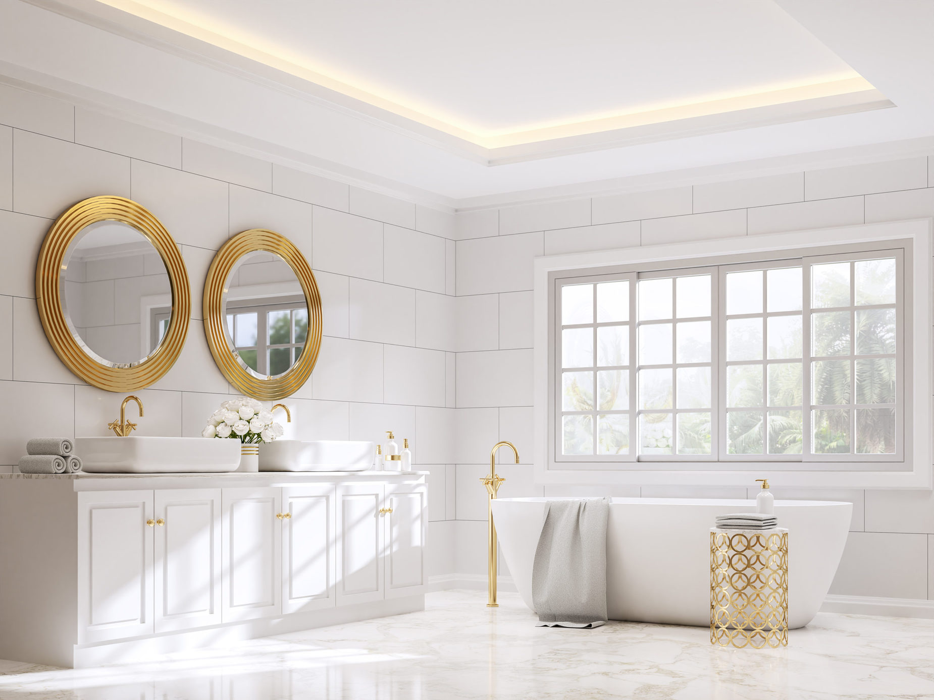 Classical,Style,Bathroom,3d,Render,there,Are,White,Marble,Floor,And