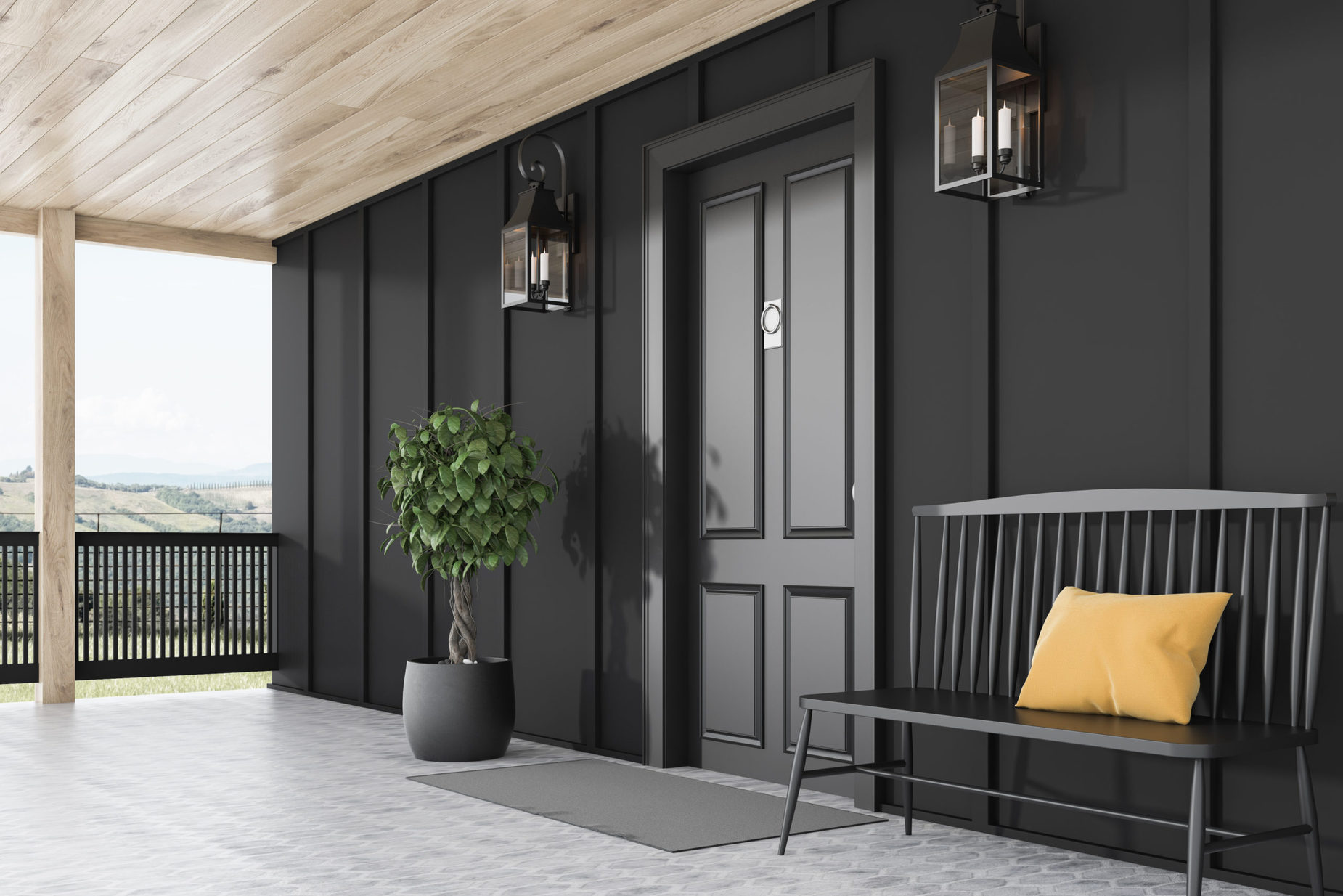 Side,View,Of,Stylish,Black,Front,Door,Or,Modern,House