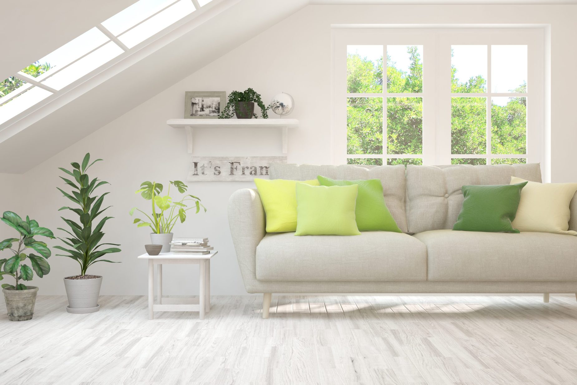 Minimalist,Living,Room,In,White,Color,With,Sofa,And,Summer